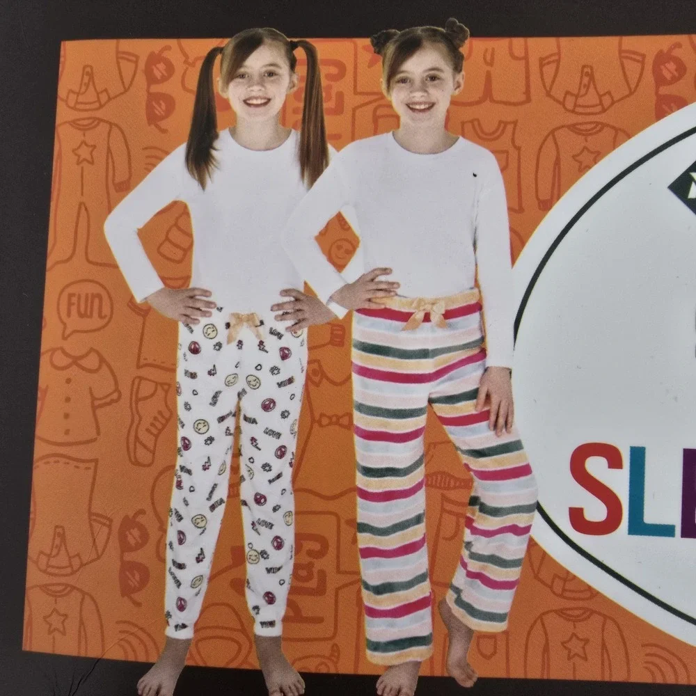 Members Mark Girls 2-Pack Plush Sleep Pants Emoji Stripes Size 14/16 NEW‎